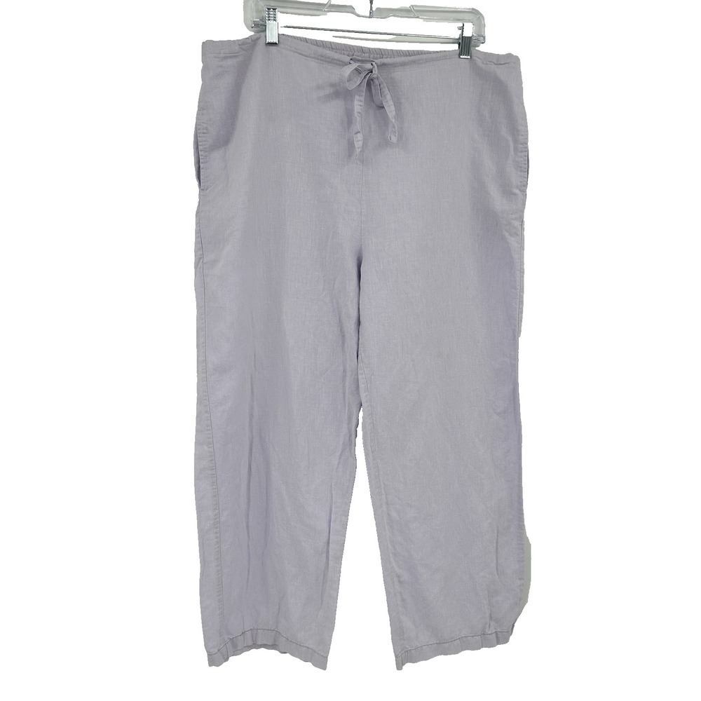 Spiegel Wide Leg Linen Pants Womens L Coastal Cottage Lagenlook Lavender Pull On